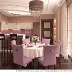 Дизайн лиловой кухни-гостиной в стиле ар-деко